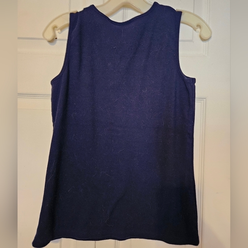 #166 Vintage " Villager" A Liz Claiborne Co.- Navy blue tank top w lace- Size: L - Picture 3 of 3